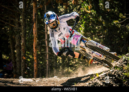 6 septembre 2015 - VALLNORD, ANDORRE. Rachel Atherton (GBR) course à l'UCI Vtt Descente aux Championnats du monde. Banque D'Images