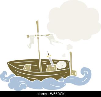 Caricature vieux bateau avec bulle de pensée dans un style rétro Illustration de Vecteur