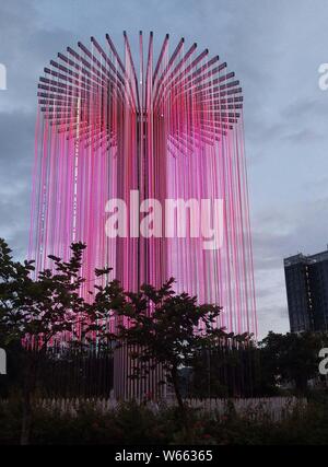 Vue d'un spectacle de lumière installation pour la célébration du 40e anniversaire de la réforme et de l'ouverture à la gare Nord de Shenzhen dans Sh Banque D'Images