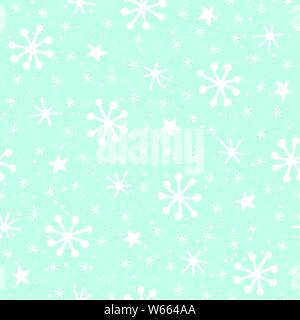 Hand drawn abstract flocons de Noël blanc sur fond bleu de glace transparente vector pattern. Maison de vacances d'hiver impression de fête. Matin de neige. Nordic Illustration de Vecteur