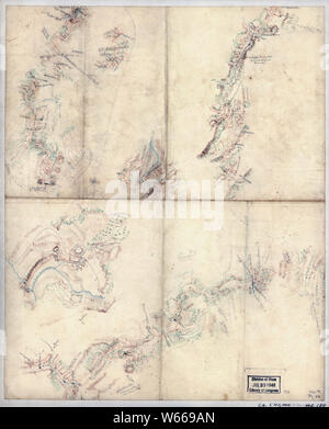 La guerre civile de 1954 cartes cinq croquis le long de la vallée, le brochet dans les environs de la colline de pêcheurs Strasbourg Cottontown Mount Hope Toms Brook etc reconstruire et réparer Banque D'Images