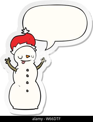 Cartoon christmas snowman avec bulle sticker Illustration de Vecteur