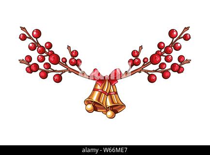 Noël rouge direction générale des baies isolées vecteur frontière ou en-tête avec cloches de Noël et red bow Illustration de Vecteur