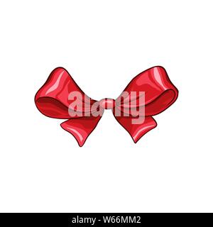 Red bow hand drawn vector illustration isolé. Dessin animé noeud ruban sur fond blanc. Bowknot doodle clipart noël autocollant. Couleur de sangle de l'élément de conception de cartes de souhaits Illustration de Vecteur