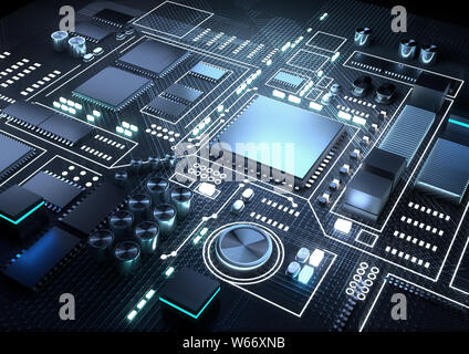 L'intelligence artificielle et l'apprentissage automatique et de l'UC. processeurs Rendu 3D illustration. Banque D'Images