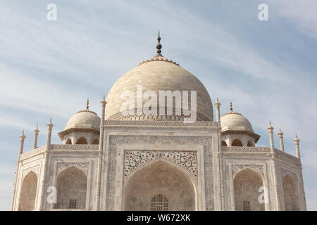 Close-up,détail mur de marbre de soulagement, Taj Mahal, Agra, Inde Banque D'Images