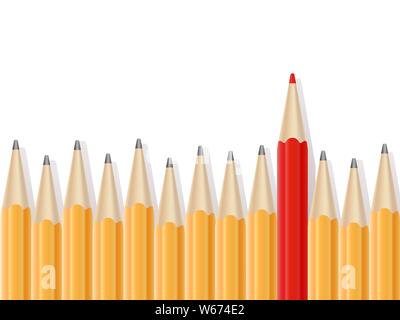 Simple ligne de crayons et un crayon rouge. Comité permanent de la foule, être spécial, succès concept. Vector illustration Illustration de Vecteur