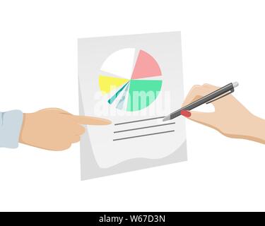 Document de travail, déclaration d'impôt, questionnaire. A woman's hand avec une manucure rouge signe le document. Illustration isolé. Illustration de Vecteur