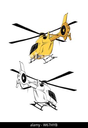 Dessin vectoriel d'hélicoptère dans la couleur jaune, isolé sur fond blanc. Dimensions des affiches, de la décoration et de l'impression. Vector illustration Illustration de Vecteur