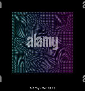 Glitched square de particules dans le néon des couleurs vives sur fond noir. Vector Illustration de Vecteur