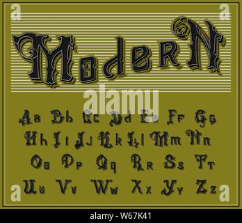 Alphabet victorienne dans un style ancien. Vieux anciens font de Whiskey label. Vintage dans les couleurs noires, modifiable et stratifié. Hand drawn Vector Illustration de Vecteur