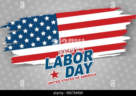 Heureux du travail la journée d'ouverture. USA drapeau dans un brusg rock avc. Fête nationale américaine concept design. Vector illustration. Illustration de Vecteur