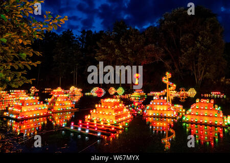 Bad Zwesten, Allemagne, 07/27/2019 - Kurpark Bad Zwesten, plus de 18,000 lumières colorées transformer le Kurpark annuellement dans un mer romantique des lumières. Banque D'Images