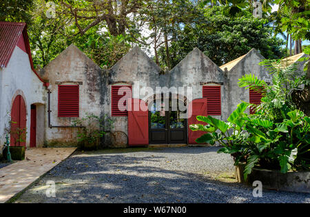 À partir de détails le parc et d''à St Nicholas Abbey, une distillerie de rhum artisanal dans la région des hautes de la Barbade, dans les Caraïbes Banque D'Images