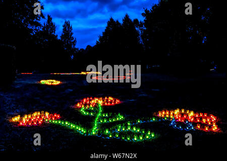 Bad Zwesten, Allemagne, 07/27/2019 - Kurpark Bad Zwesten, plus de 18,000 lumières colorées transformer le Kurpark annuellement dans un mer romantique des lumières. Banque D'Images