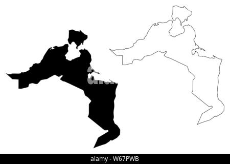 Le gouvernorat de Médenine (gouvernorats de Tunisie, République de Tunisie) map vector illustration, scribble sketch carte Médenine Illustration de Vecteur