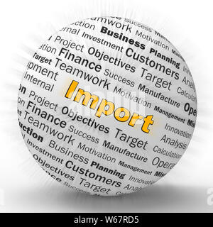 Concept d'importation icône signifie que l'importation de marchandises pour les entreprises. Le commerce international et le transport mondial - 3d illustration Banque D'Images