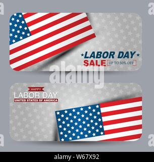 Vente de la Fête du travail. Bannière Campagne publicitaire design avec USA drapeau national. Vector illustration. Illustration de Vecteur