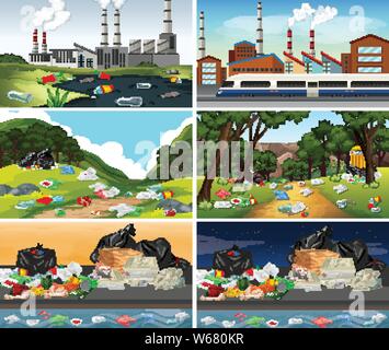 Ensemble de scènes polluées illustration Illustration de Vecteur