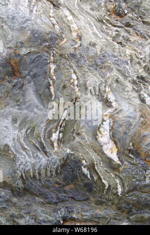 Fond naturel de roches métasédimentaires Rock. St Agnes, North Cornwall, UK. Banque D'Images