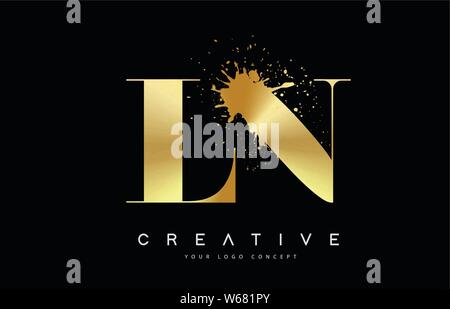 LN L N Lettre Logo avec projection de métaux fondus or Design Vector Illustration. Illustration de Vecteur