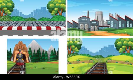 Ensemble de scènes dans la nature illustration réglage Illustration de Vecteur