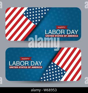 Bannière de la Fête du travail. Campagne publicitaire design avec USA drapeau national. Vector illustration Illustration de Vecteur