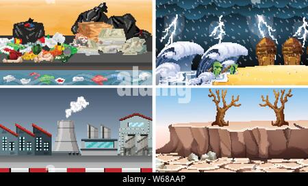 Ensemble de scènes polluées illustration Illustration de Vecteur