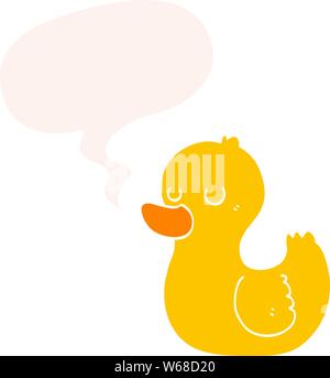 Duck cartoon avec bulle en style retro Illustration de Vecteur