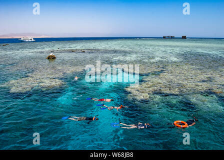 Les plongeurs sur Jackson Reef dans le Détroit de Tiran près de Sharm el Sheikh, Egypte Banque D'Images