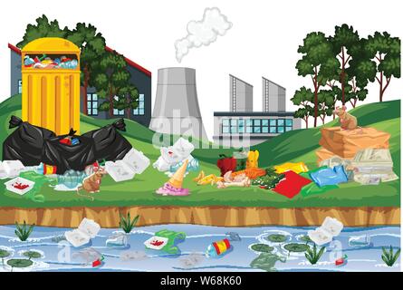 Les ordures dans une scène d'usine illustration Illustration de Vecteur