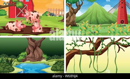 Ensemble de scènes dans la nature illustration réglage Illustration de Vecteur