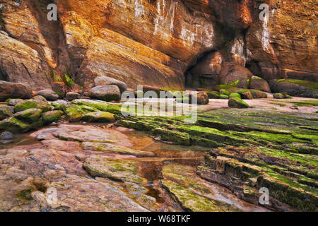 Un signe moins à marée basse offre une exploration temporaire entre les murs de grès de Devils Punchbowl sur la côte de l'Oregon central. Banque D'Images