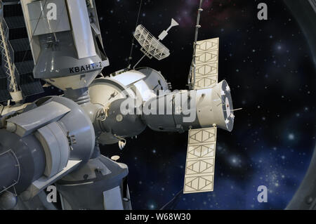 25 janvier 2019 - Moscou / Russie : Le modèle de la station orbitale soviétique 'Mir' dans l'espace. Banque D'Images