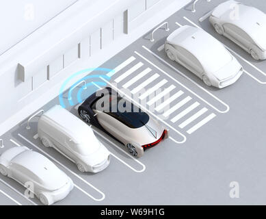 En-tête d'urgence voiture stationnement arrêté alors que le pilote utilisé mauvaise vitesse. Le concept de système d'aide à la conduite. Le rendu 3D image. Banque D'Images