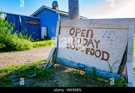 Jerry's Hot Tamales et Bar-B-Que annonce soul food sur un signe, le 8 août 2016, à Clarksdale, Mississippi. Banque D'Images