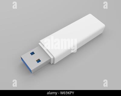 Lecteur flash USB blanc isolé sur fond blanc. Banque D'Images