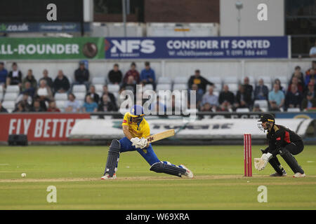 CHESTER LE STREET, Angleterre 31 juillet Ben Raine au bâton de Durham pendant la vitalité T20 Blast correspondance entre club de cricket du comté de Durham et de Leicester à renards Unis Riverside, Chester le Street le mercredi 31 juillet 2019. (Crédit : Mark Fletcher | MI News) Credit : MI News & Sport /Alamy Live News Banque D'Images