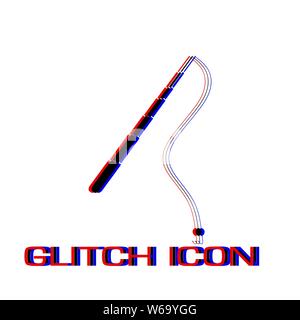 L'icône de canne à pêche à plat. Pictogramme - Simple effet glitch. Symbole d'illustration vectorielle Illustration de Vecteur