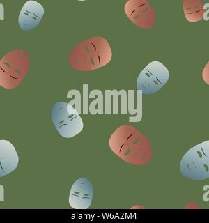 Modèle sans masque de théâtre à l'apathie et souriant l'émotion. Vector illustration. Les masques de bronze et argent de gradient sur fond vert. Illustration de Vecteur