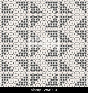 Modèle sans couture. Arrière-plan géométrique abstraite moderne. Répéter régulièrement à partir de la grille de cercles avec contours d'épaisseur variable, parsemée de triangles, zi Illustration de Vecteur