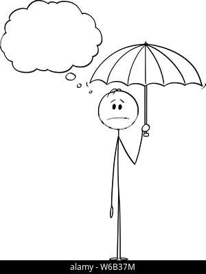 Vector cartoon stick figure dessin illustration conceptuelle de l'homme ou businessman holding umbrella. Il y a bulle vide pour votre texte. Illustration de Vecteur