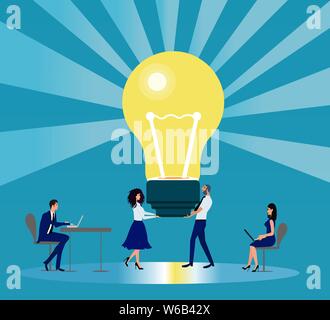 Idée lumineuse et de l'innovation en affaires concept. Vecteur de gens d'affaires travaillant comme être créatif de l'équipe Illustration de Vecteur