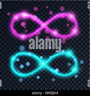 Un ensemble de l'infini des symboles. Signes lumineux bleu et violet. Lignes scintillantes dynamique. Éléments de conception. Vector illustration. Illustration de Vecteur