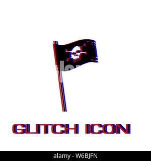 L'icône du drapeau pirate à plat. Pictogramme - Simple effet glitch. Symbole d'illustration vectorielle Illustration de Vecteur