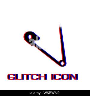 L'icône de la goupille de sécurité à plat. Pictogramme - Simple effet glitch. Symbole d'illustration vectorielle Illustration de Vecteur