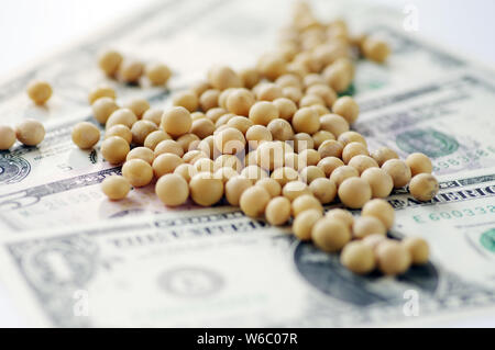 --FILE--Vue sur du soja importé sur les billets en Jinan City, Shandong province de Chine orientale, 8 avril 2018. American Soybean Association Banque D'Images