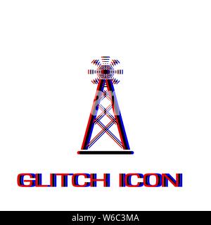 L'icône d'antennes de radiodiffusion à la tour de radio télévision. Pictogramme - Simple effet glitch. Symbole d'illustration vectorielle Illustration de Vecteur
