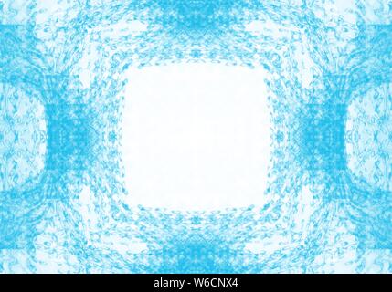 Bleu turquoise carré ornement rétro à la main cadre frontière d'encre avec des éléments du cercle et squared center Banque D'Images