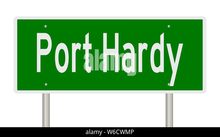 Rendu d'une autoroute verte signe pour Port Hardy, Colombie-Britannique Banque D'Images